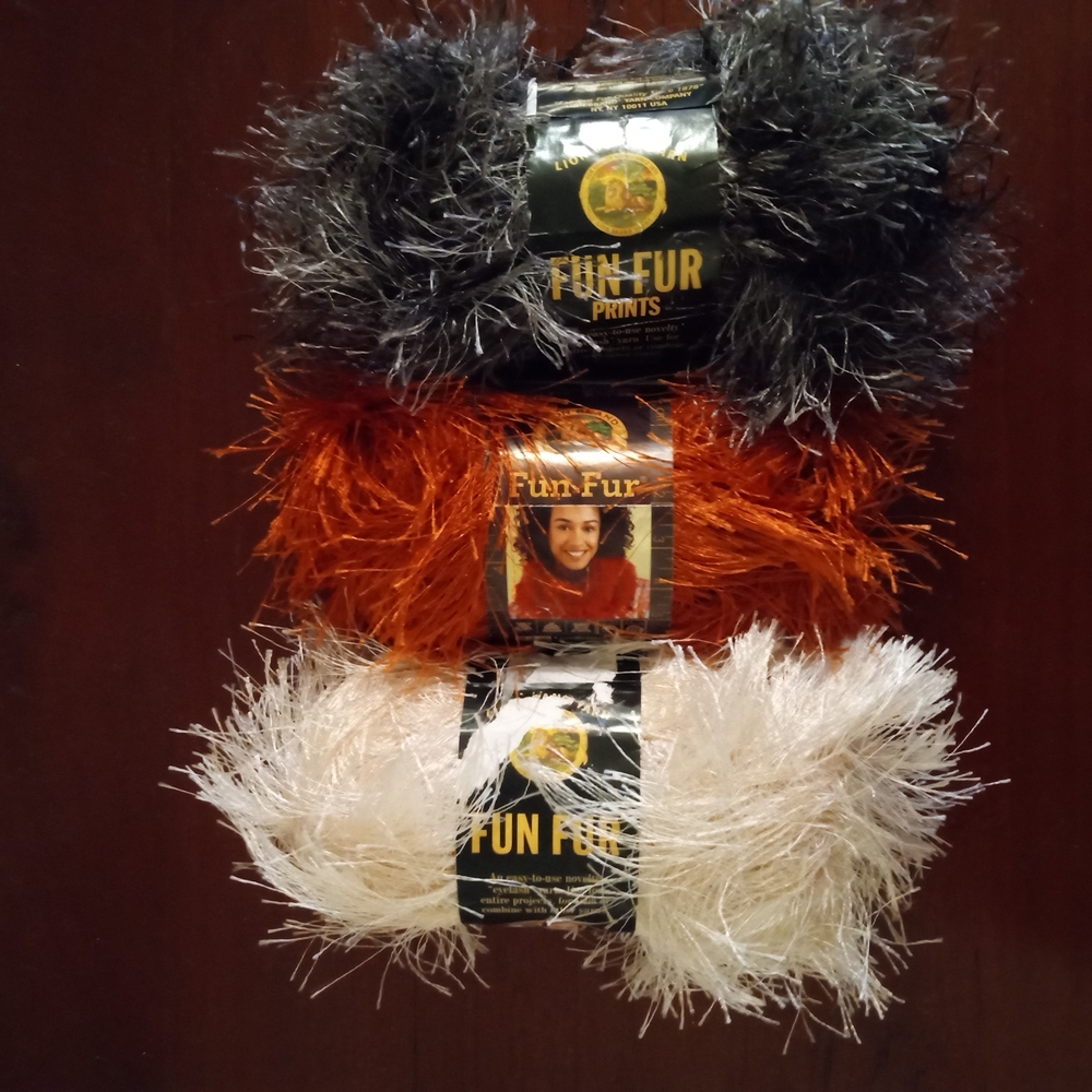 3 Skeins Lion Brand Fun Fur Yarn 1 each. Lava, Ivory, Terracotta
